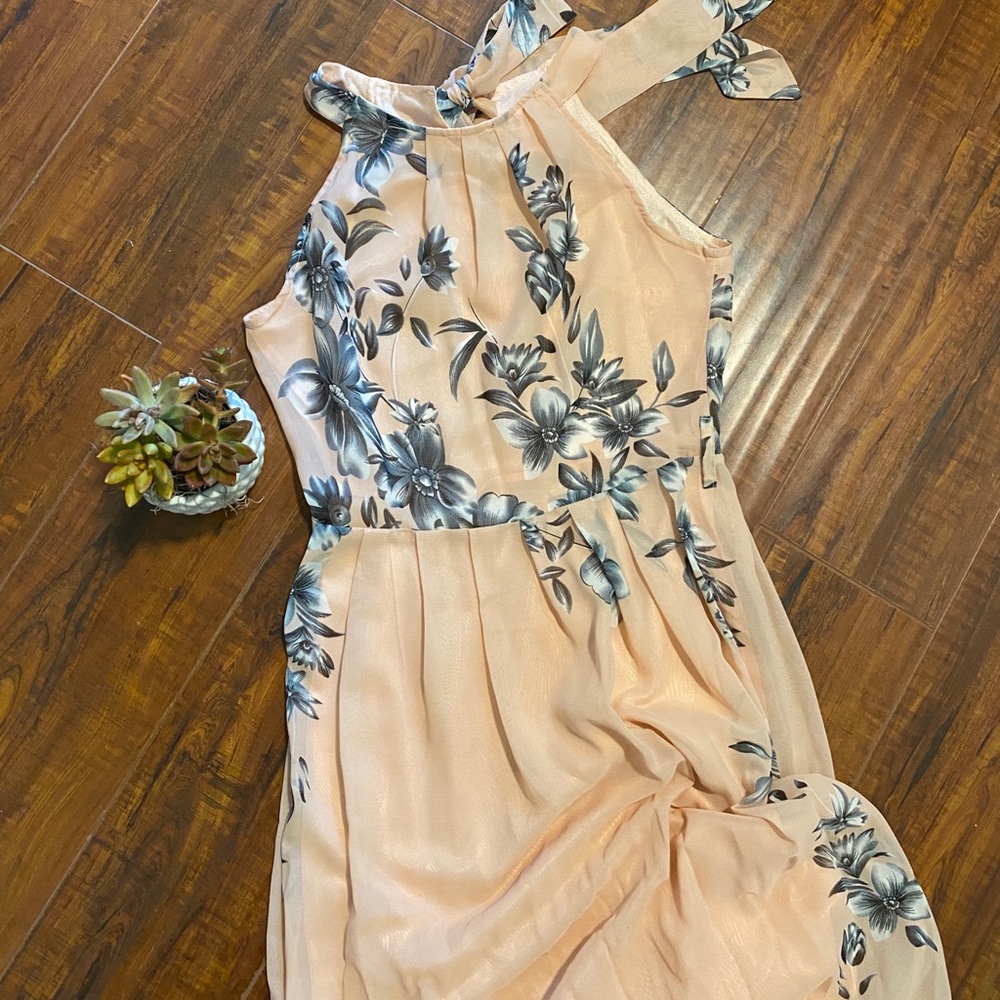 Floor length blush/peach floral dress